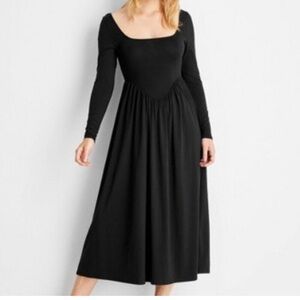 Future Collective Women's Long Sleeve Square Neck Knit Midi Dress - Black XL